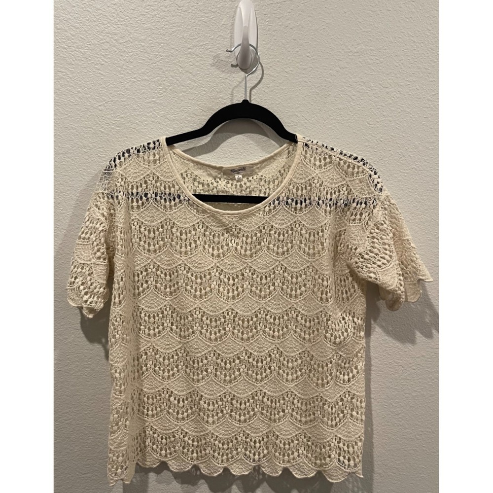 MADEWELL Beige Lace Short Sleeve Top